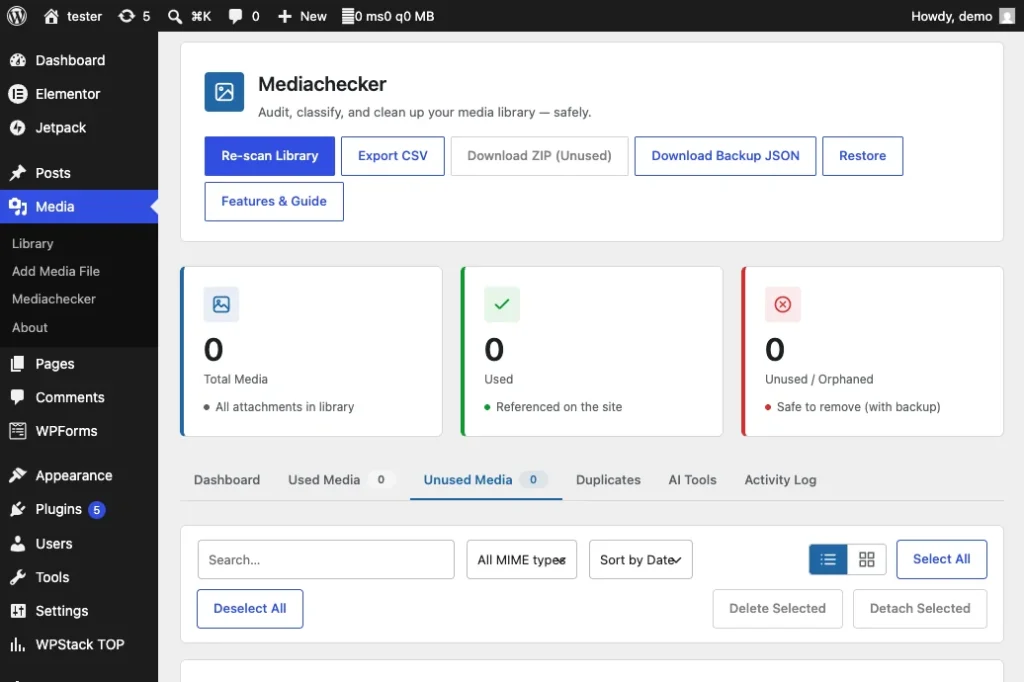 Mediachecker unused media filtering and protected batch cleanup