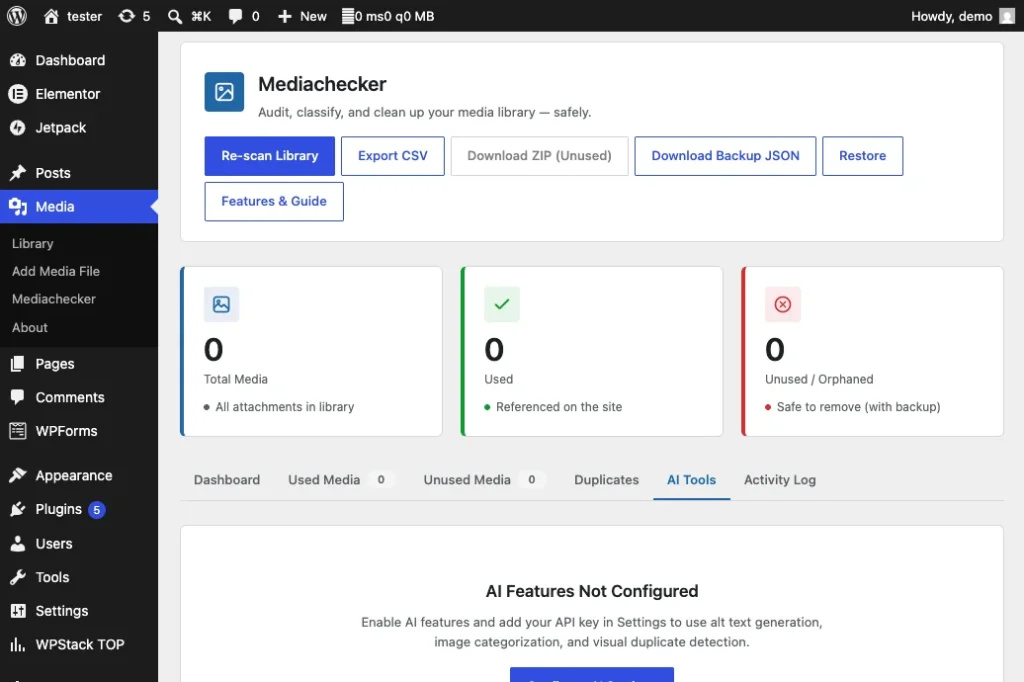 Mediachecker AI alt text categorization and visual duplicate tools