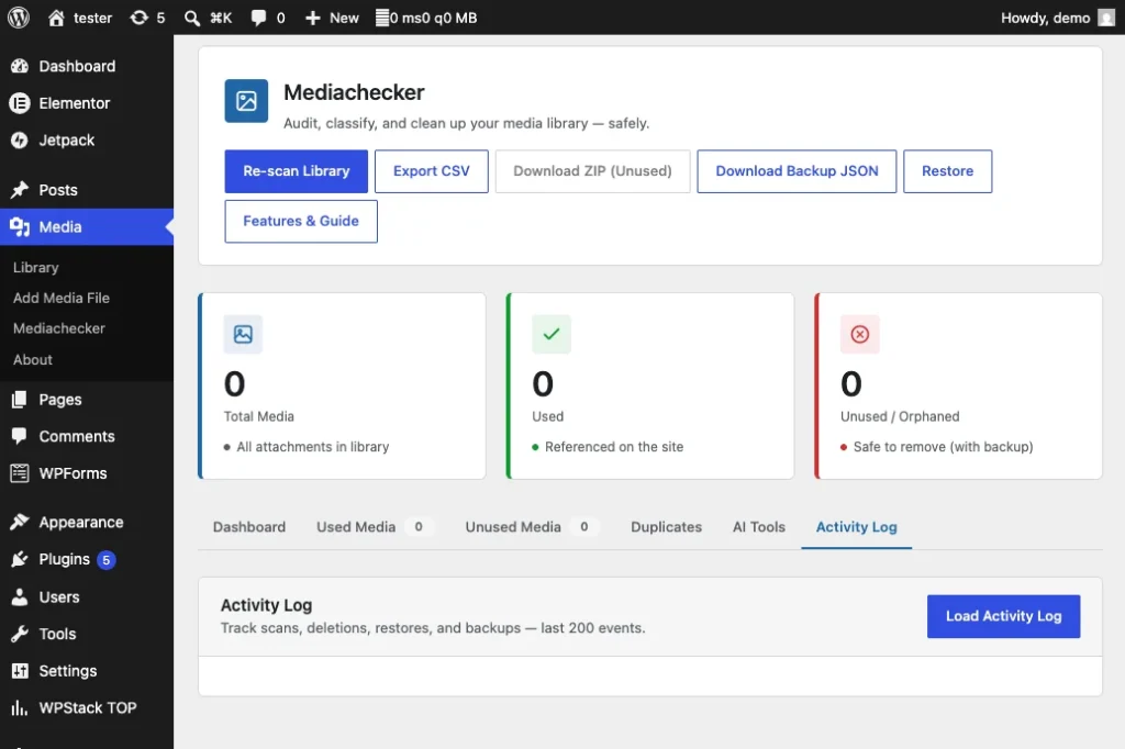 Mediachecker media cleanup activity log