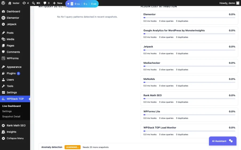 WPStack TOP Load Monitor smart insights panel